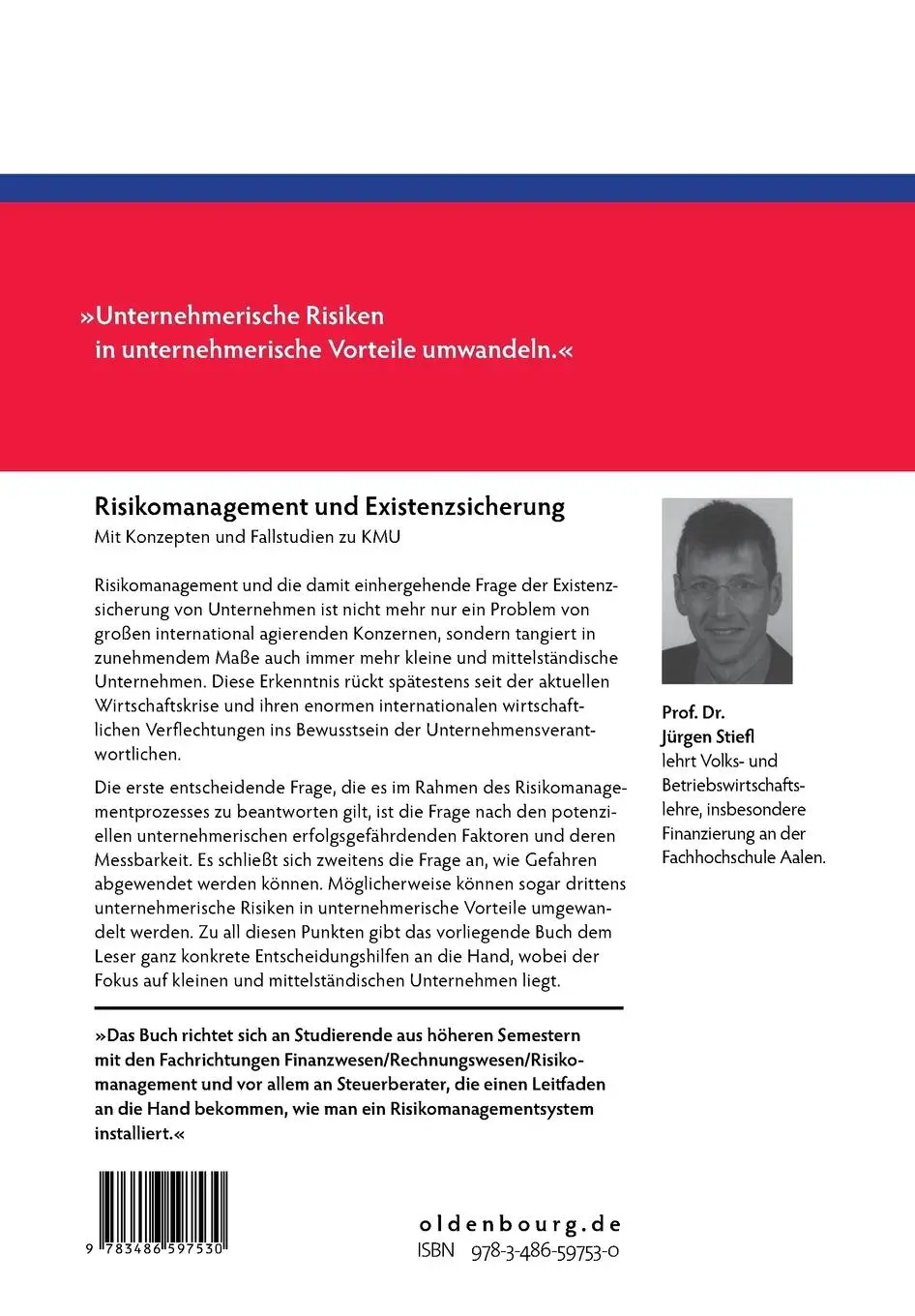Rückseite: 9783486597530 | Risikomanagement und Existenzsicherung | Jürgen Stiefl | Taschenbuch