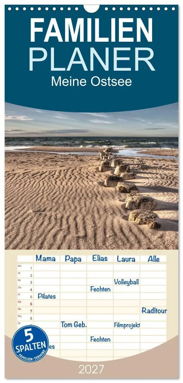 Cover: 9783594337530 | Familienplaner 2027 - Meine Ostsee mit 5 Spalten (Wandkalender, 21...