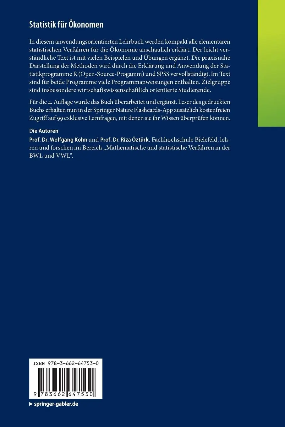 Rückseite: 9783662647530 | Statistik für Ökonomen | Datenanalyse mit R und SPSS | Öztürk (u. a.)