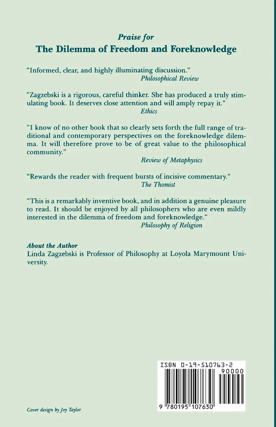 Rückseite: 9780195107630 | The Dilemma of Freedom and Foreknowledge | Linda Trinkaus Zagzebski