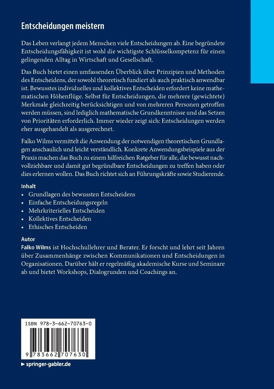 Rückseite: 9783662707630 | Entscheidungen meistern | Falko Wilms | Taschenbuch | x | Deutsch