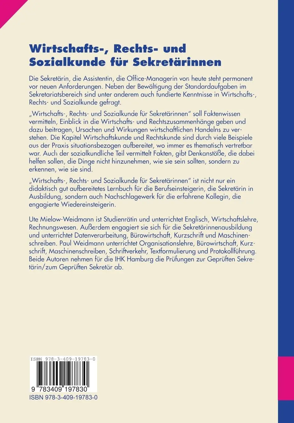 Rückseite: 9783409197830 | Wirtschafts-, Rechts- und Sozialkunde für Sekretärinnen | Taschenbuch