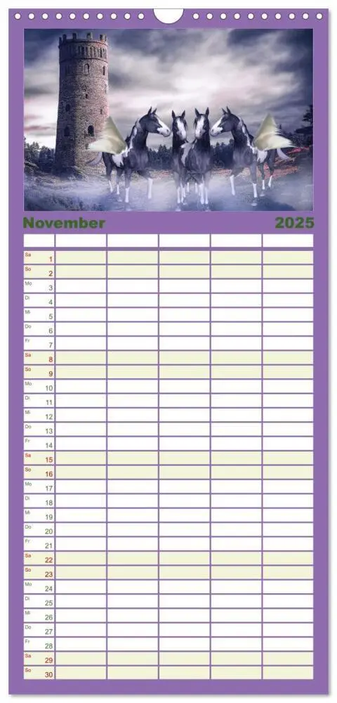 Bild: 9783457097830 | Familienplaner 2025 - Pferde Fantasie mit 5 Spalten (Wandkalender,...