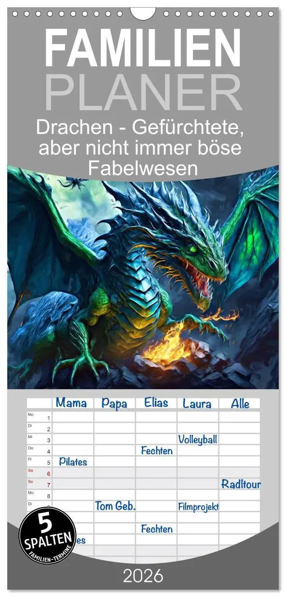 Cover: 9783516497830 | Familienplaner 2026 - Drachen - Gefürchtete, aber nicht immer böse...
