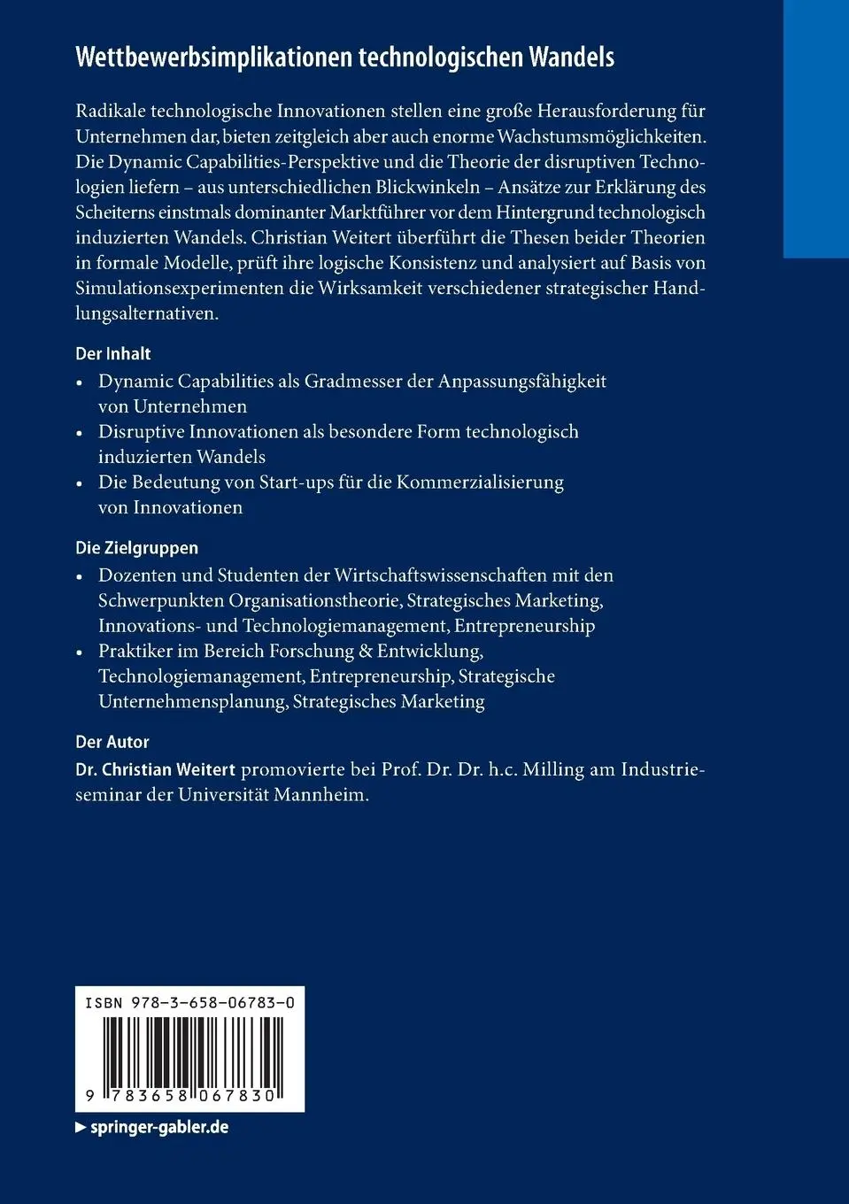 Rückseite: 9783658067830 | Wettbewerbsimplikationen technologischen Wandels | Christian Weitert