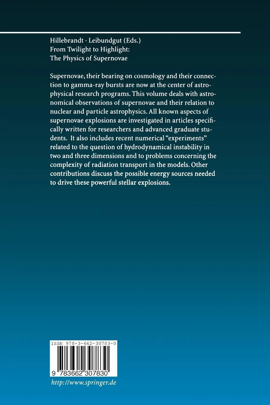 Rückseite: 9783662307830 | From Twilight to Highlight: The Physics of Supernovae | Taschenbuch