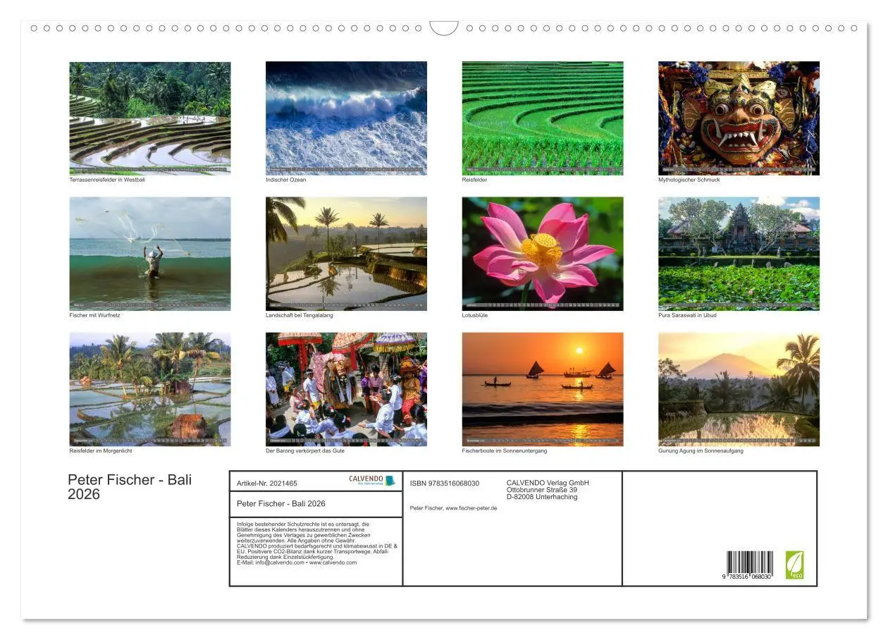 Bild: 9783516068030 | Peter Fischer - Bali 2026 (Wandkalender 2026 DIN A2 quer), CALVENDO...