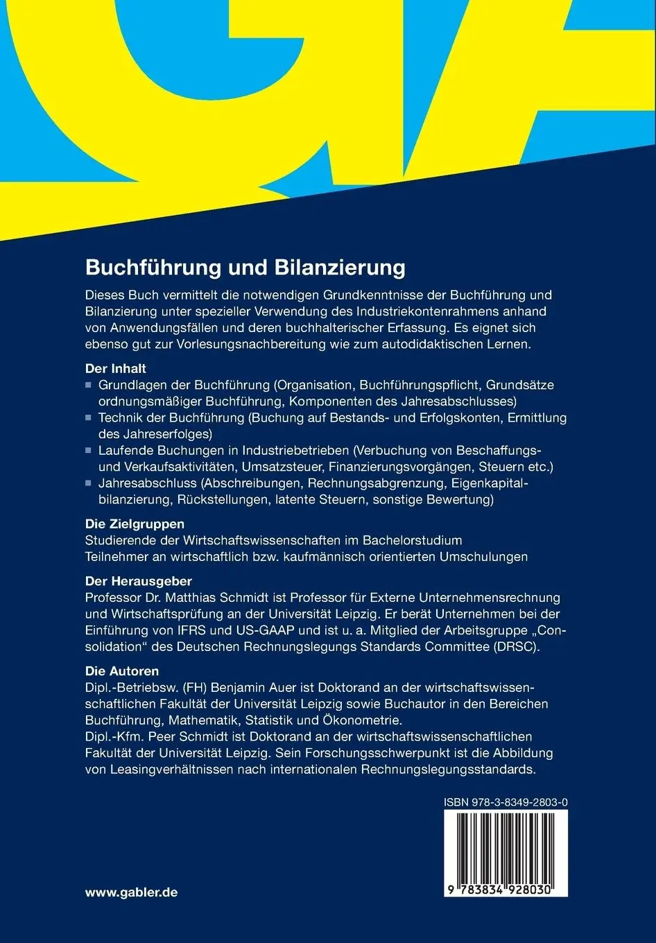 Rückseite: 9783834928030 | Buchführung und Bilanzierung | Eine anwendungsorientierte Einführung
