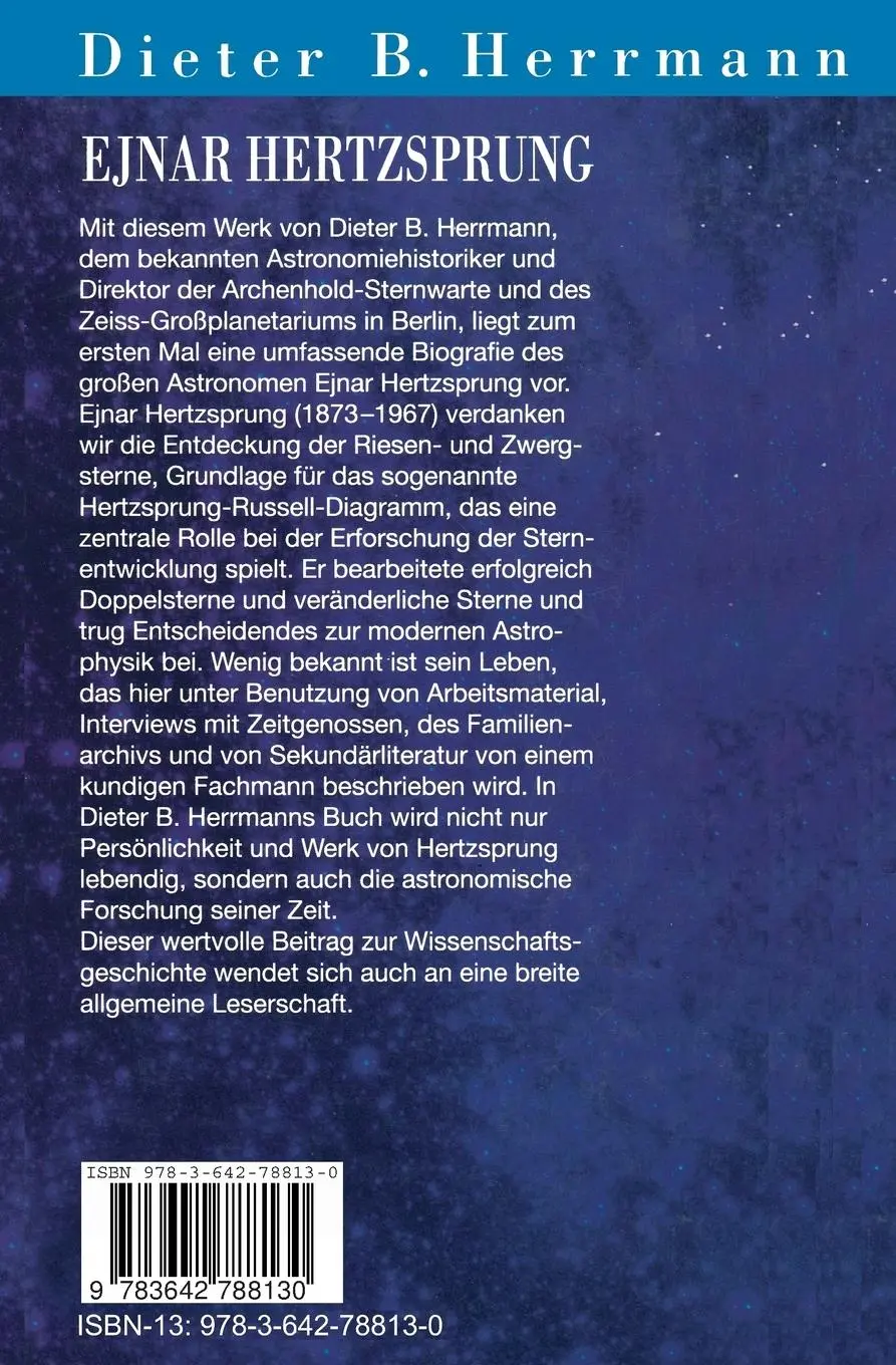 Rückseite: 9783642788130 | Ejnar Hertzsprung | Pionier der Sternforschung | Dieter B. Herrmann