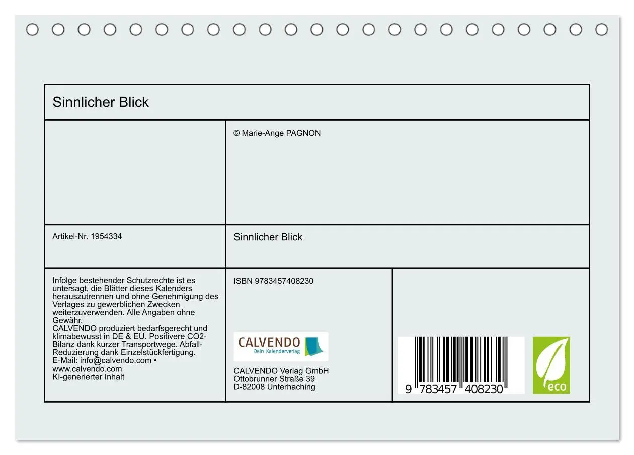 Bild: 9783457408230 | Sinnlicher Blick (Tischkalender 2026 DIN A5 quer), CALVENDO...