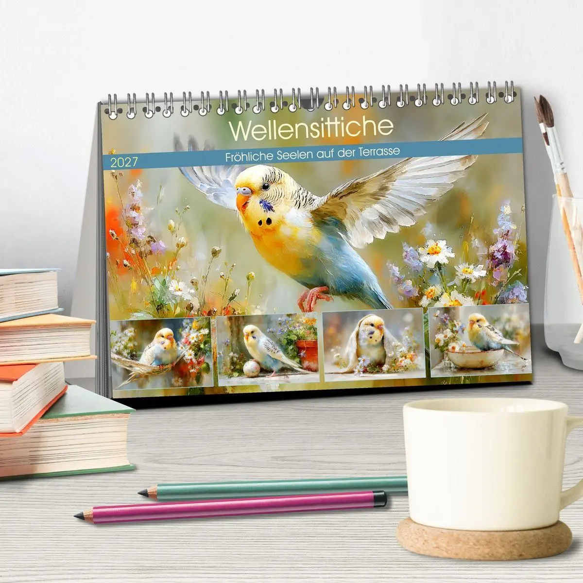 Bild: 9783516808230 | Wellensittiche. Fröhliche Seelen auf der Terrasse (Tischkalender...