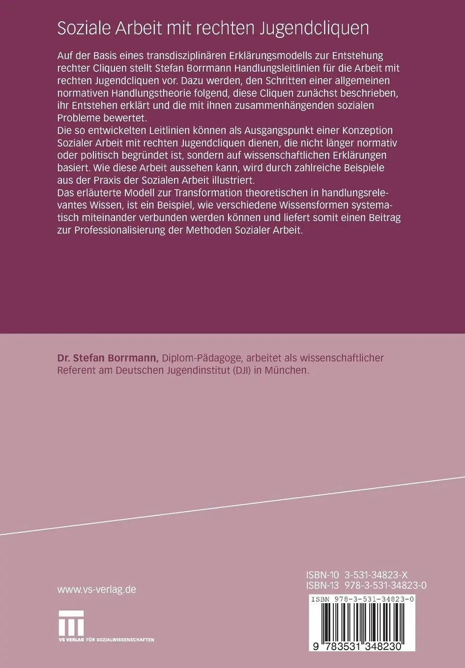Rückseite: 9783531348230 | Soziale Arbeit mit rechten Jugendcliquen | Stefan Borrmann | Buch