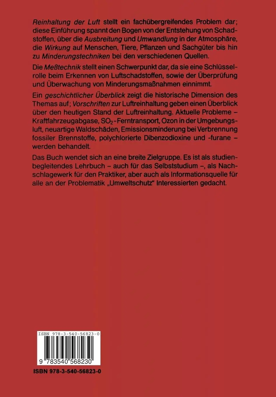 Rückseite: 9783540568230 | Luftreinhaltung | Guenter Baumbach | Taschenbuch | Deutsch | 1993