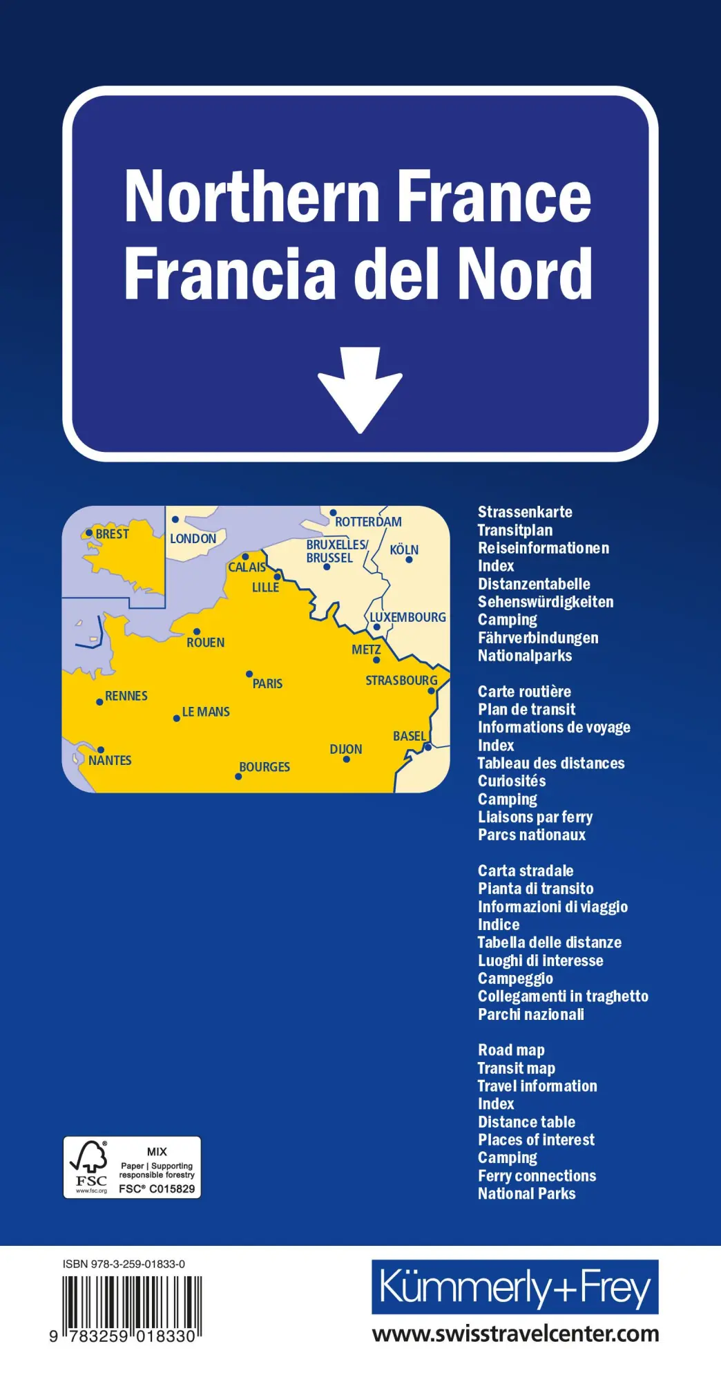 Rückseite: 9783259018330 | Kümmerly+Frey Strassenkarte Frankreich Nord 1:600.000 | AG | Deutsch
