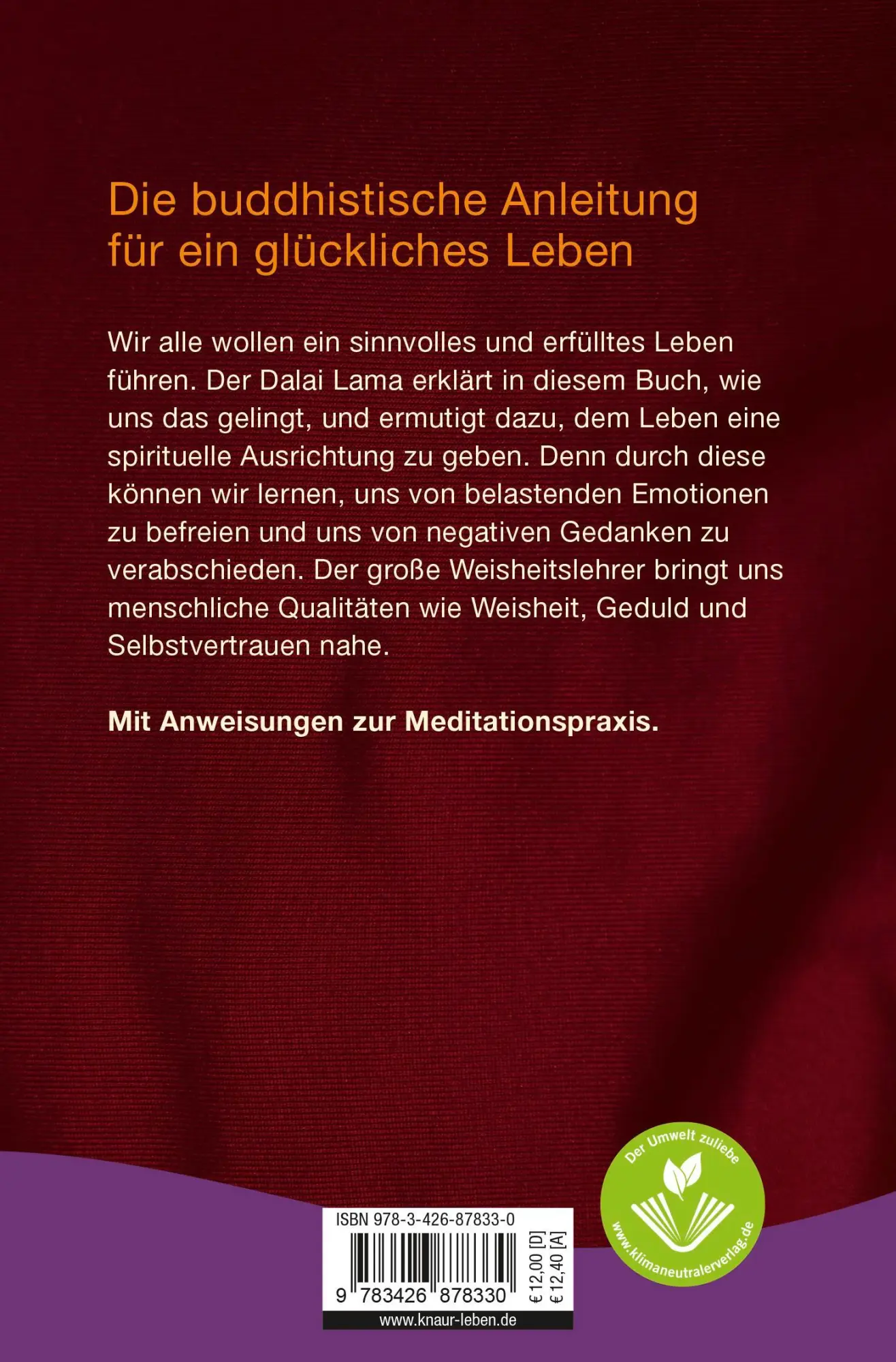 Rückseite: 9783426878330 | Dem Leben einen Sinn geben | Dalai Lama | Taschenbuch | 256 S. | 2018