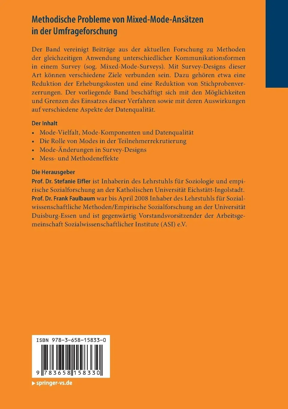 Rückseite: 9783658158330 | Methodische Probleme von Mixed-Mode-Ansätzen in der Umfrageforschung
