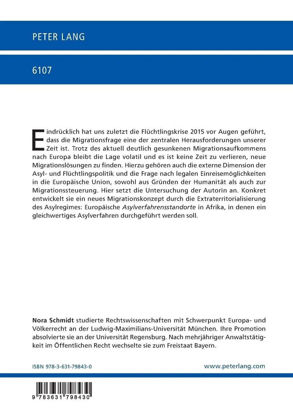 Rückseite: 9783631798430 | Extraterritoriale Asylverfahrensstandorte | Nora Schmidt | Taschenbuch