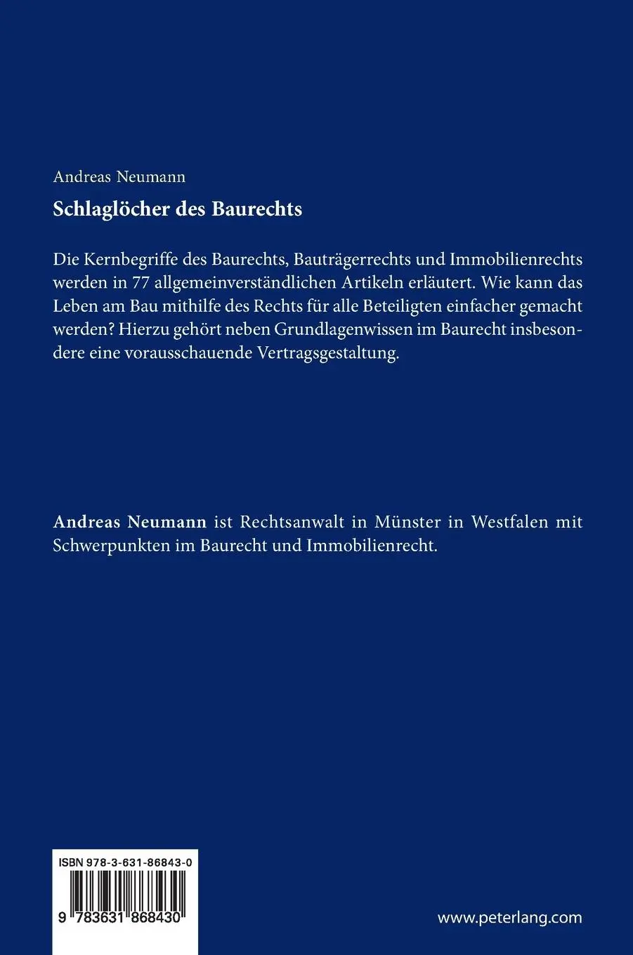 Rückseite: 9783631868430 | Schlaglöcher des Baurechts | Andreas Neumann | Buch | Gebunden | 2022