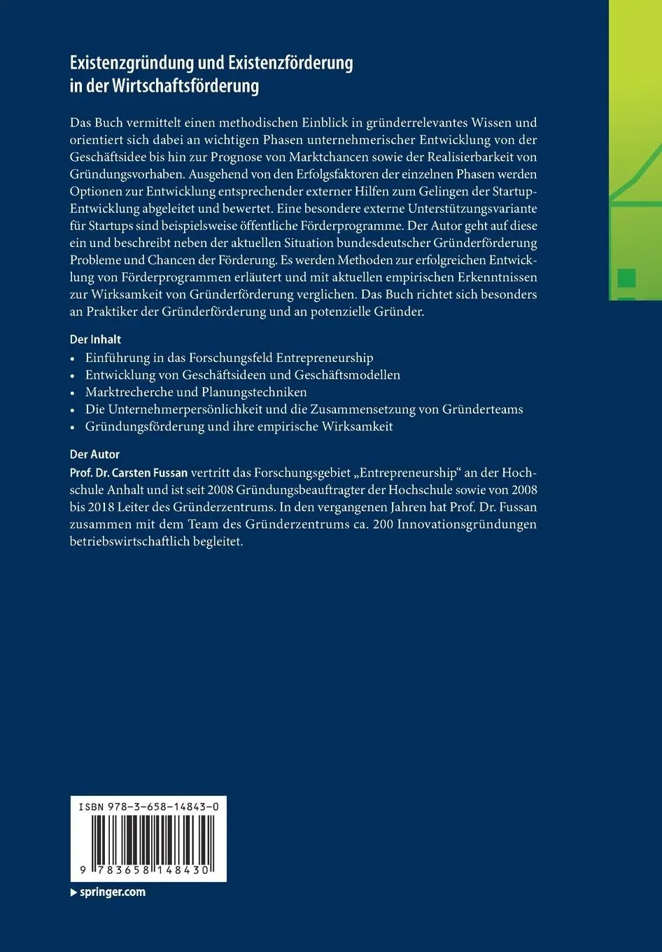 Rückseite: 9783658148430 | Existenzgründung und Existenzförderung in der Wirtschaftsförderung | x