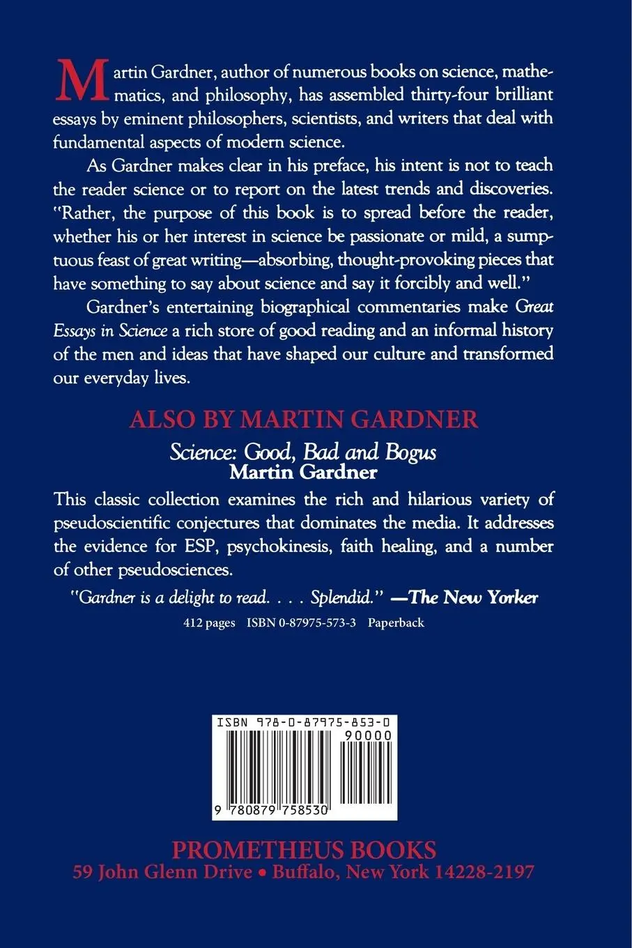 Rückseite: 9780879758530 | Great Essays in Science | Martin Gardner | Taschenbuch | Englisch