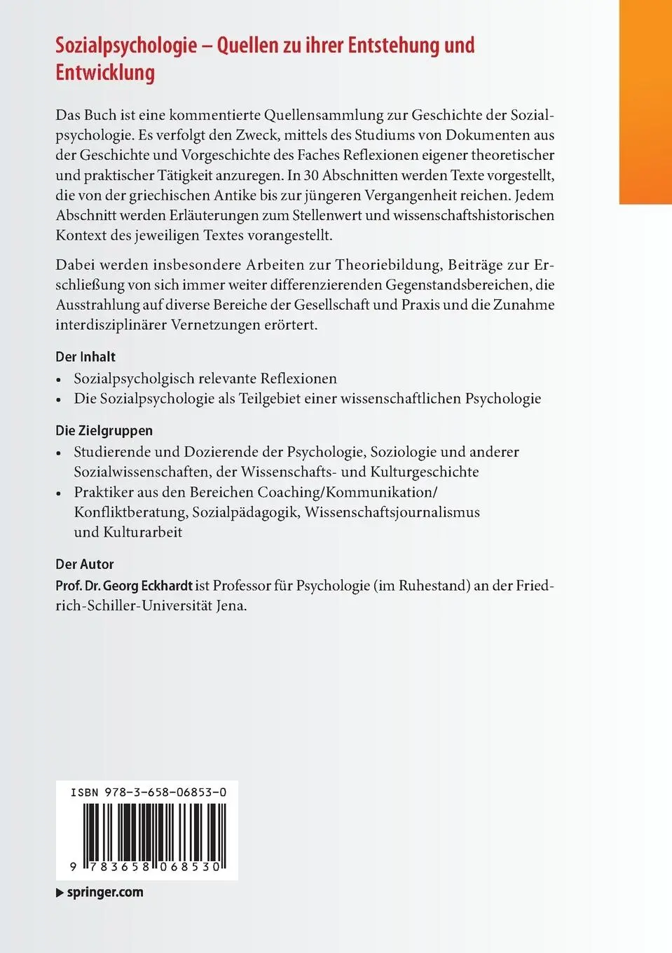 Rückseite: 9783658068530 | Sozialpsychologie - Quellen zu ihrer Entstehung und Entwicklung | Buch