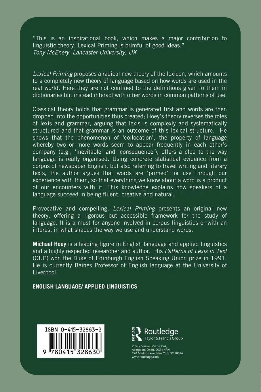 Rückseite: 9780415328630 | Lexical Priming | A New Theory of Words and Language | Michael Hoey
