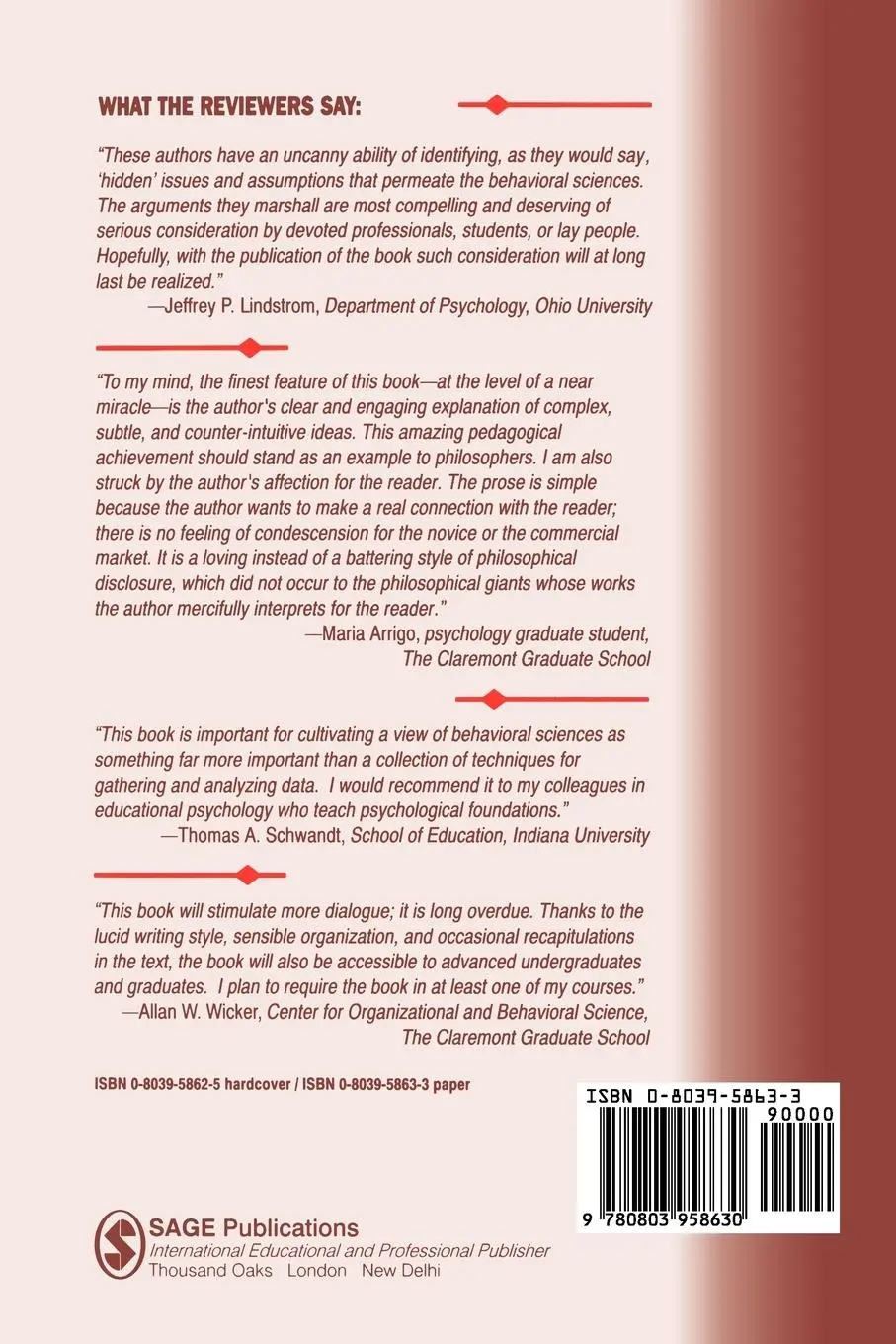 Rückseite: 9780803958630 | What's Behind the Research? | Brent D. Slife (u. a.) | Taschenbuch