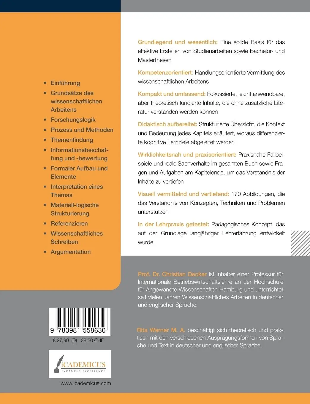 Rückseite: 9783981558630 | Wissenschaftliches Arbeiten und Schreiben | Christian Decker (u. a.)