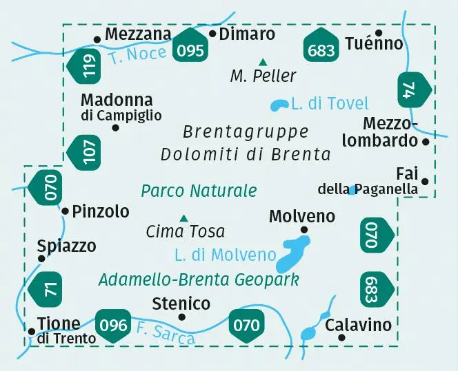 Bild: 9783991218630 | KOMPASS Wanderkarte 073 Brentagruppe / Dolomiti di Brenta 1:25.000