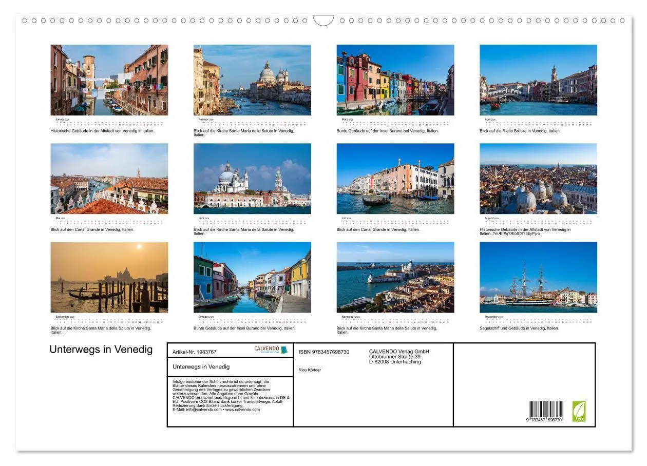 Bild: 9783457698730 | Unterwegs in Venedig (Wandkalender 2026 DIN A2 quer), CALVENDO...