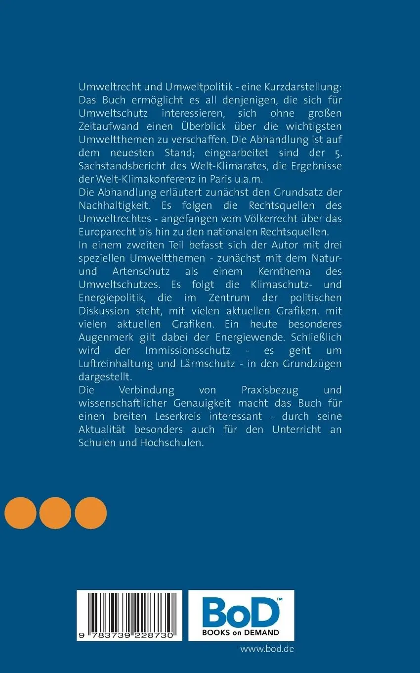 Rückseite: 9783739228730 | Umweltrecht und Umweltpolitik | - eine Kurzdarstellung - | Fröhling
