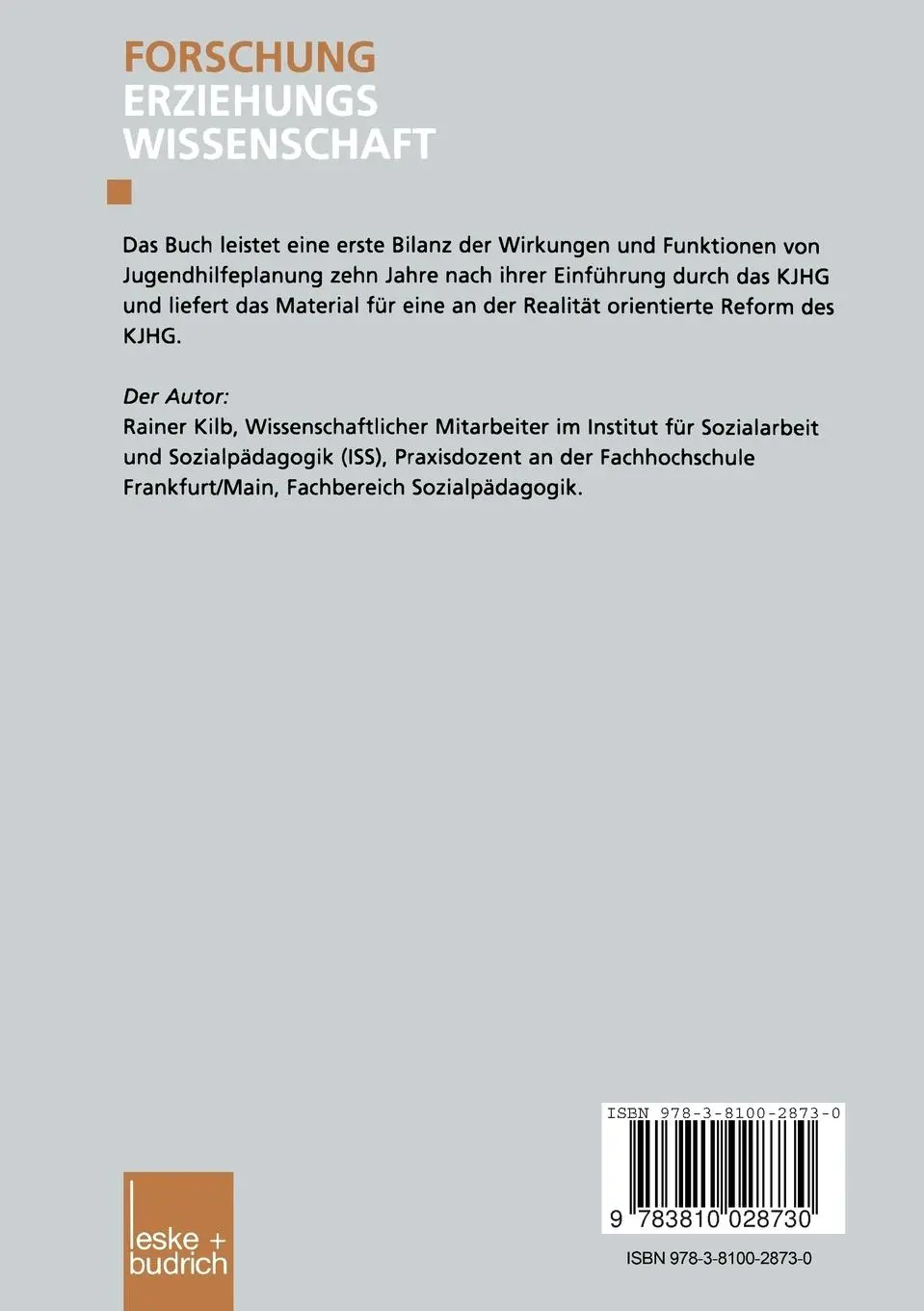 Rückseite: 9783810028730 | Jugendhilfeplanung - ein kreatives Missverständnis? | Rainer Kilb