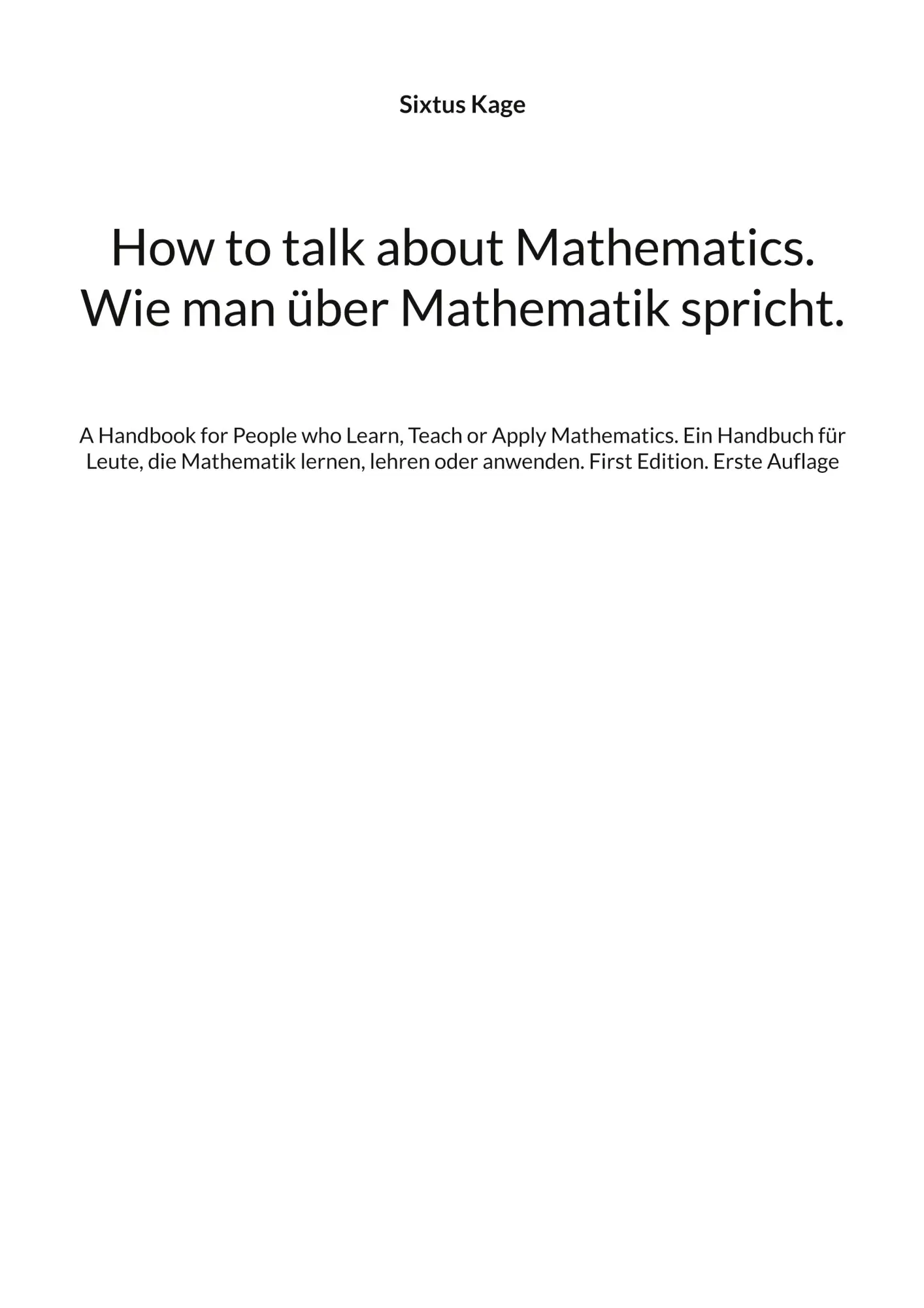 Cover: 9783819278730 | How to talk about Mathematics. Wie man über Mathematik spricht. | Kage