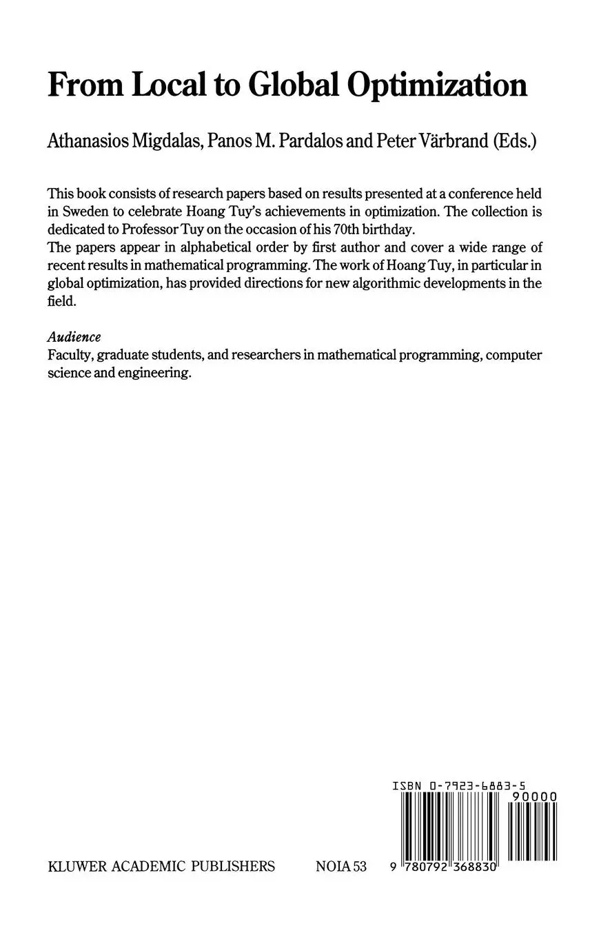 Rückseite: 9780792368830 | From Local to Global Optimization | A. Migdalas (u. a.) | Buch | xviii