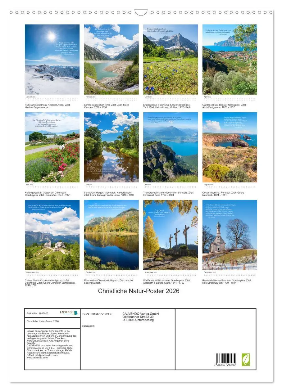Bild: 9783457298930 | Christliche Natur-Poster 2026 (Wandkalender 2026 DIN A2 hoch),...