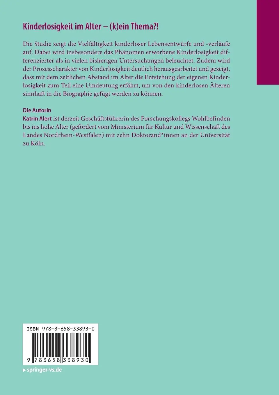 Rückseite: 9783658338930 | Kinderlosigkeit im Alter - (k)ein Thema?! | Katrin Alert | Taschenbuch