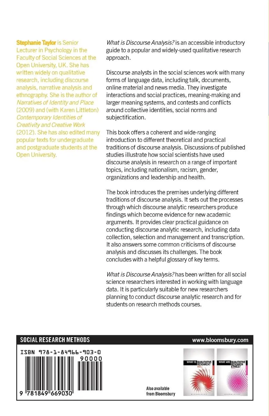 Rückseite: 9781849669030 | What Is Discourse Analysis? | Stephanie Taylor (u. a.) | Taschenbuch