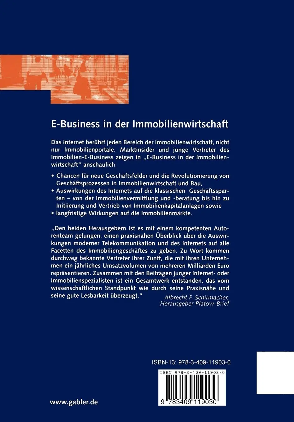 Rückseite: 9783409119030 | E-Business in der Immobilienwirtschaft | Jürgen Böhm (u. a.) | Buch