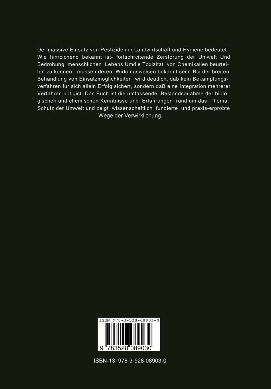 Rückseite: 9783528089030 | Pestizide und Umweltschutz | Gerhard H. Schmidt | Taschenbuch | 466 S.