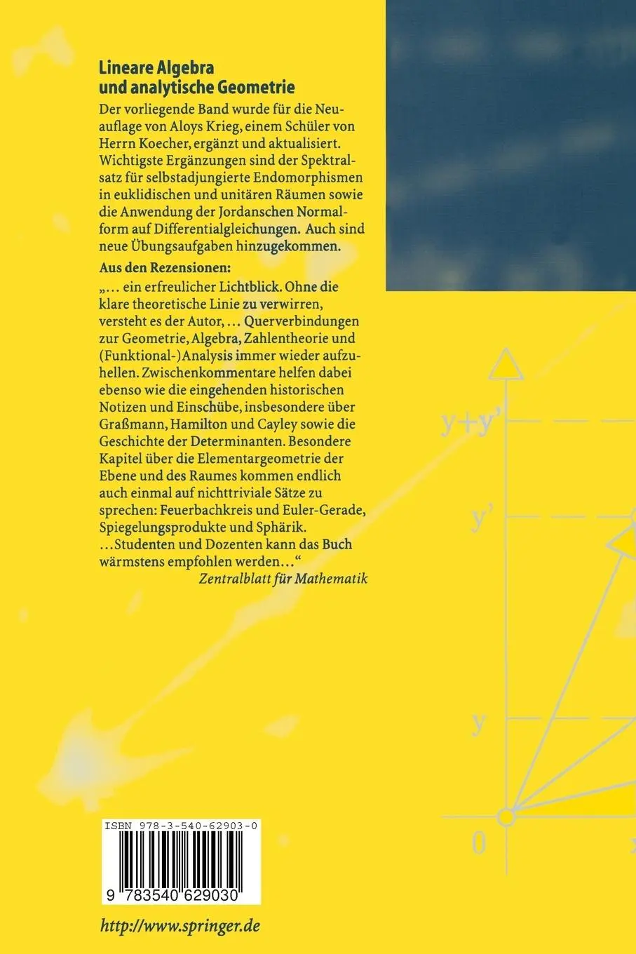 Rückseite: 9783540629030 | Lineare Algebra und analytische Geometrie | Max Koecher | Taschenbuch