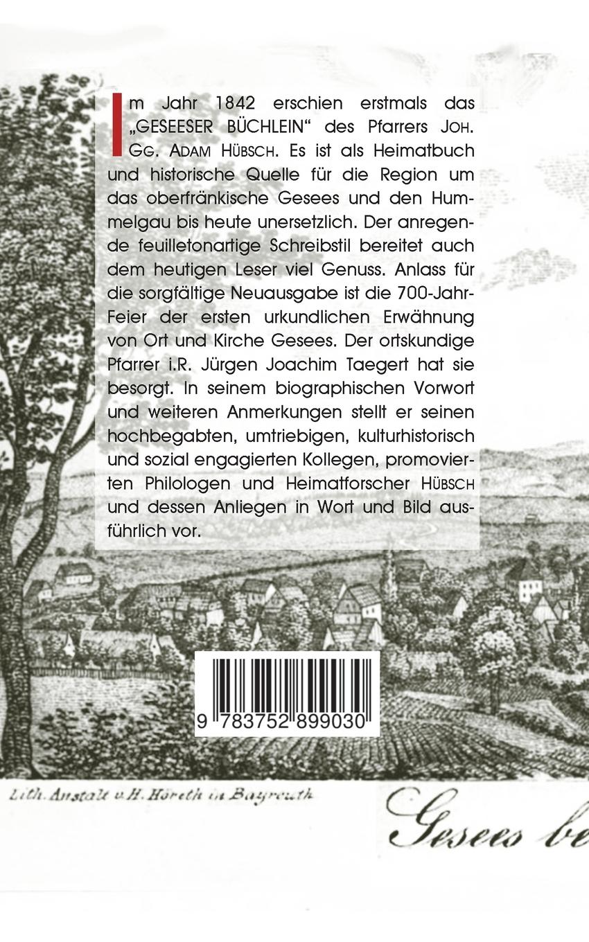 Rückseite: 9783752899030 | Das Geseeser Büchlein des Pfarrers J. G. Ad. Hübsch | Taegert | Buch