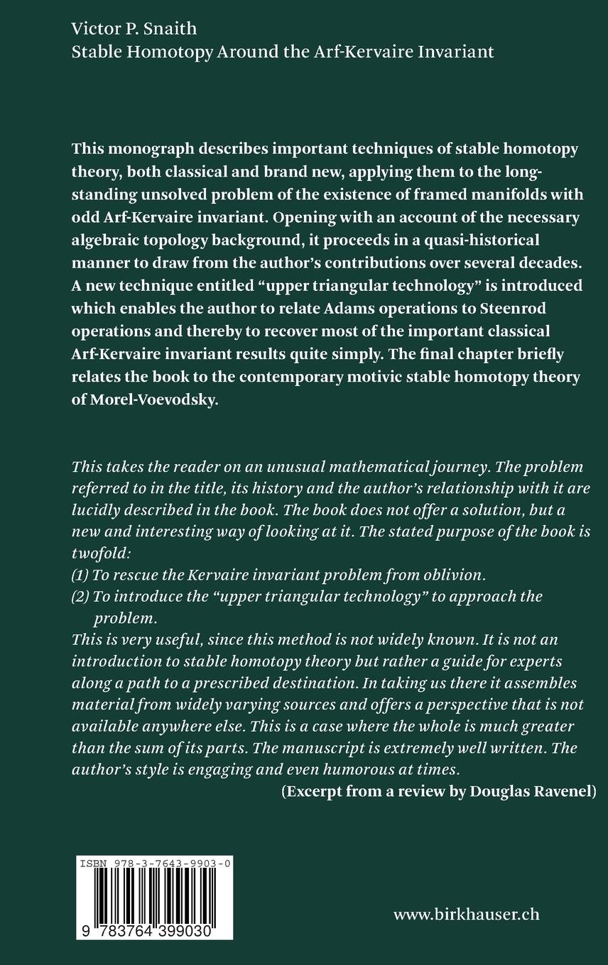 Rückseite: 9783764399030 | Stable Homotopy Around the Arf-Kervaire Invariant | Victor P. Snaith