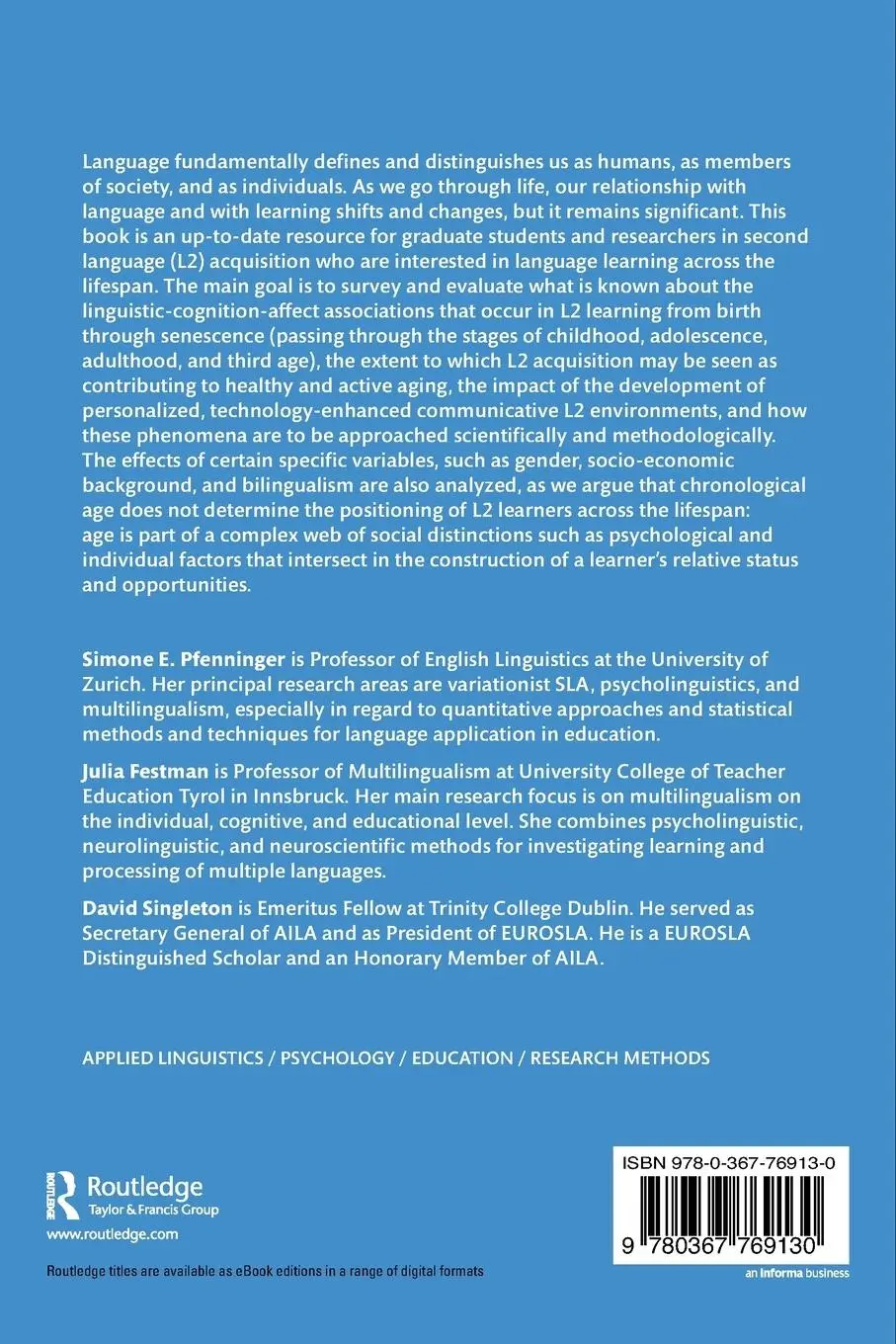 Rückseite: 9780367769130 | Second Language Acquisition and Lifelong Learning | Pfenninger (u. a.)