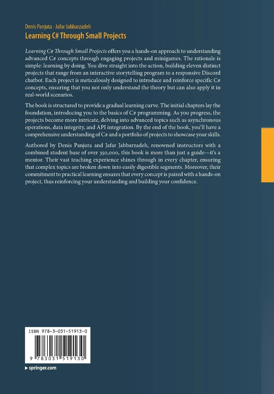 Rückseite: 9783031519130 | Learning C# Through Small Projects | Jafar Jabbarzadeh (u. a.) | Buch