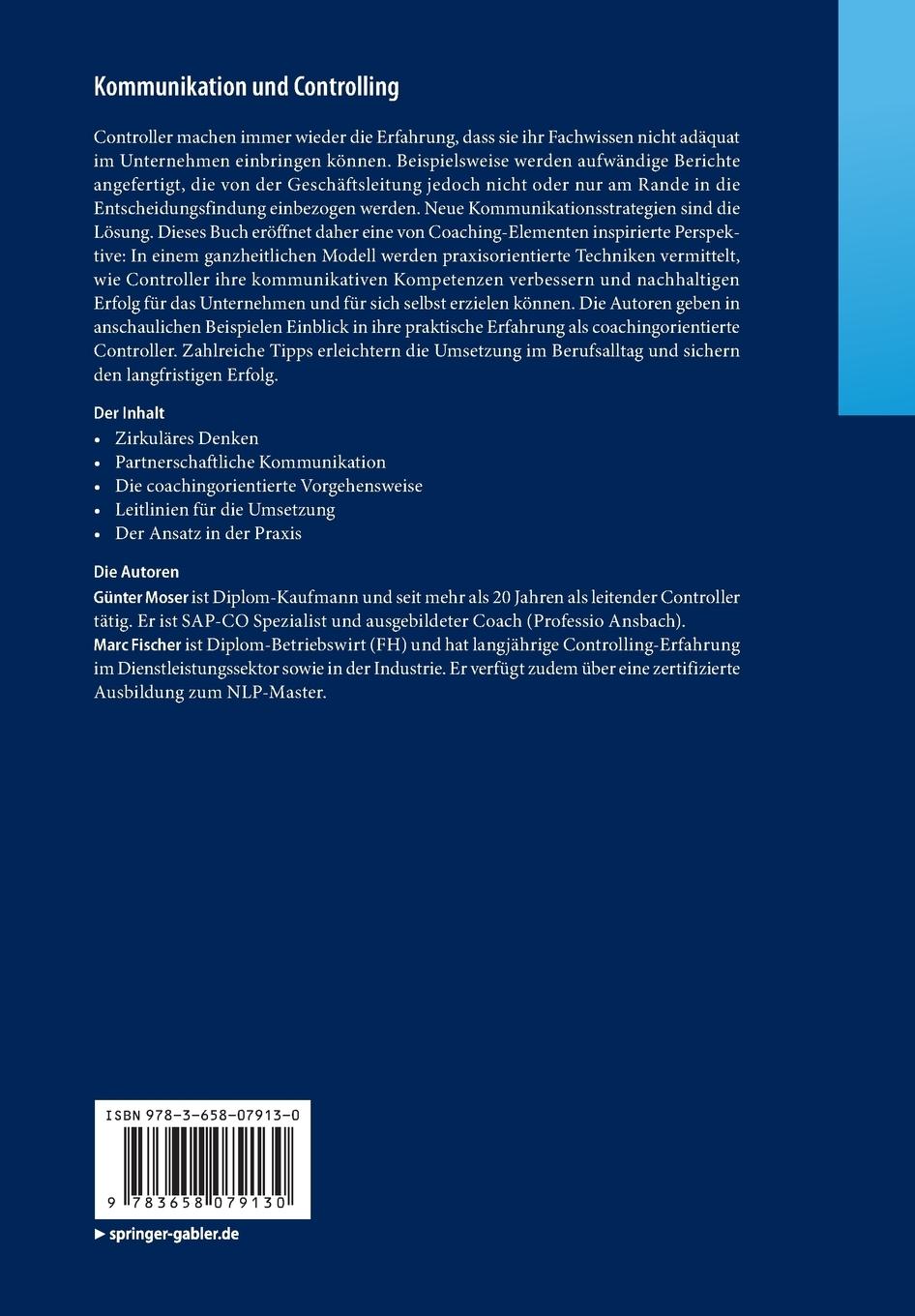 Rückseite: 9783658079130 | Kommunikation und Controlling | Marc Fischer (u. a.) | Taschenbuch