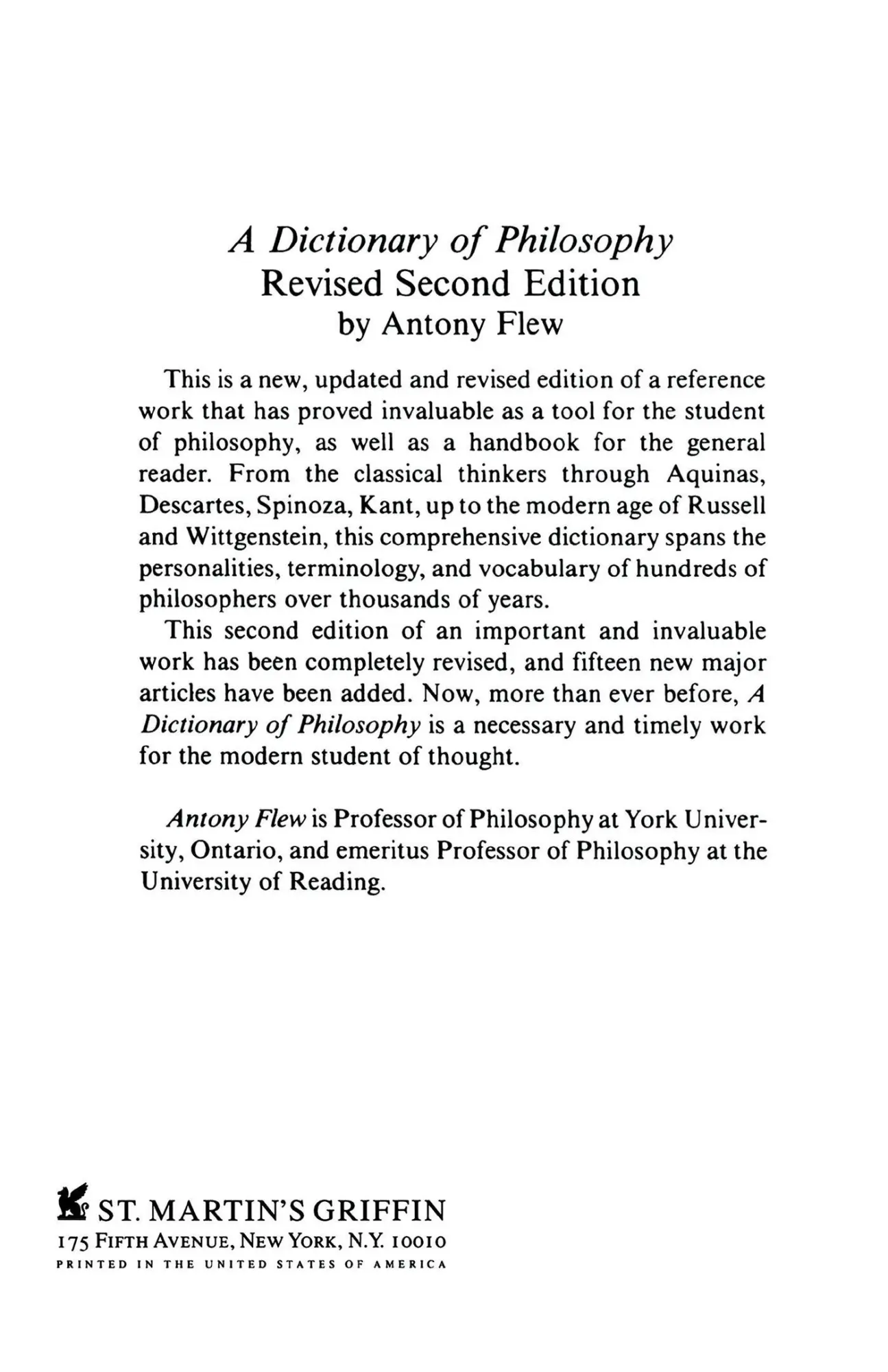 Rückseite: 9780312209230 | A Dictionary of Philosophy | Antony Flew | Taschenbuch | Englisch