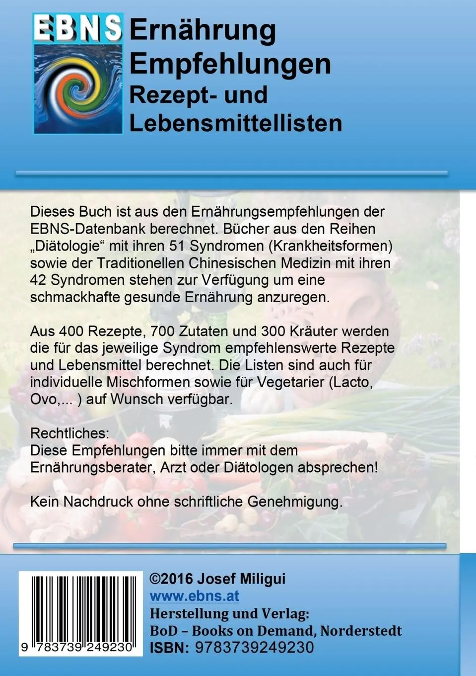 Rückseite: 9783739249230 | Ernährung bei Hypertonie (Bluthochdruck) | Josef Miligui | Taschenbuch