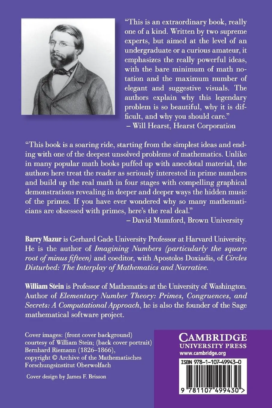 Rückseite: 9781107499430 | Prime Numbers and the Riemann Hypothesis | Barry Mazur (u. a.) | Buch