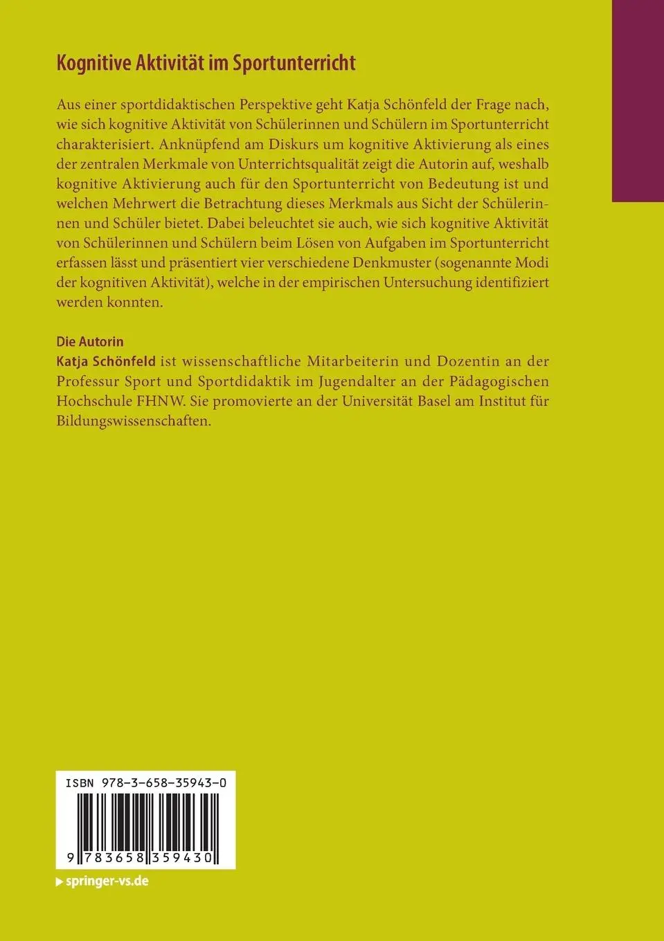 Rückseite: 9783658359430 | Kognitive Aktivität im Sportunterricht | Katja Schönfeld | Taschenbuch