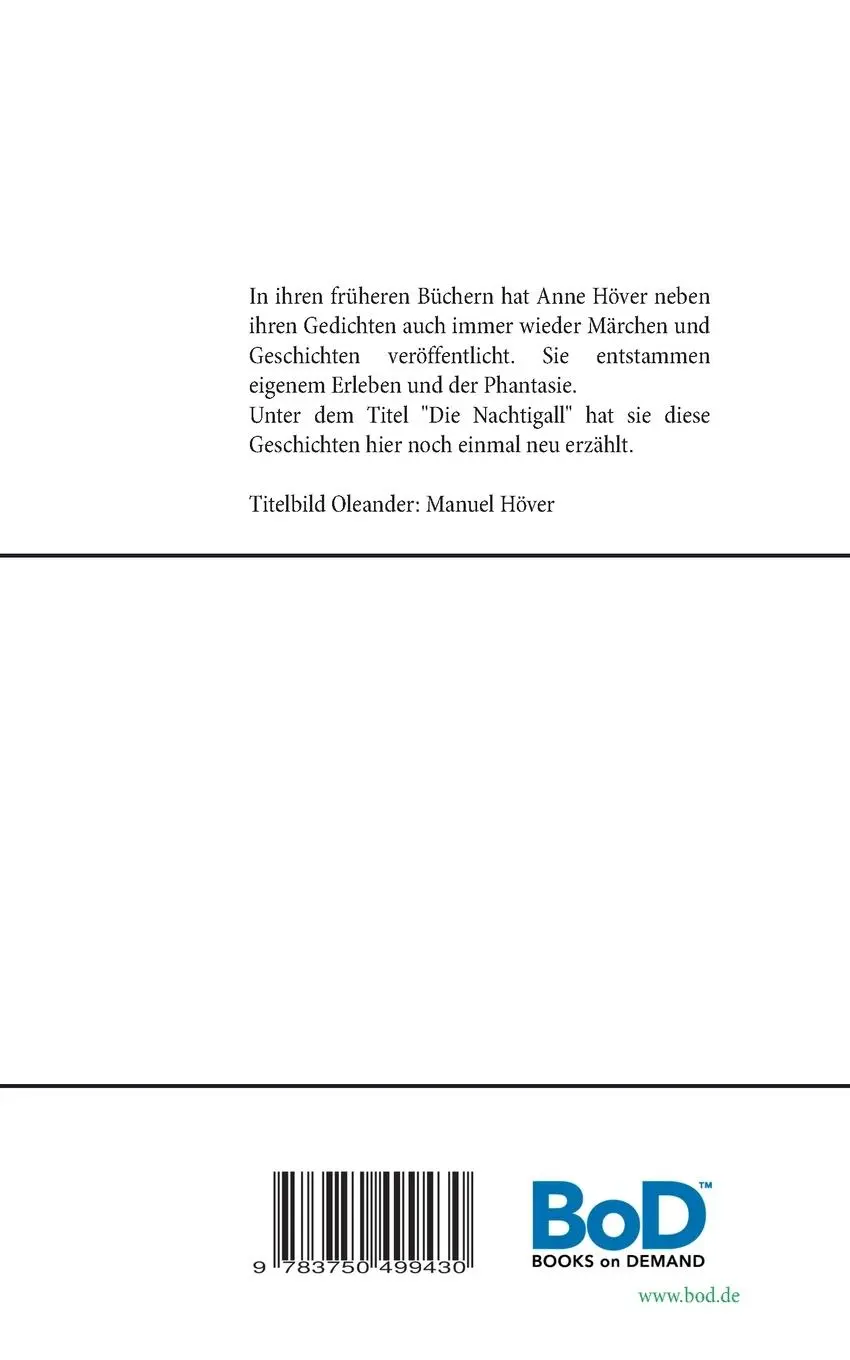 Rückseite: 9783750499430 | Die Nachtigall | Märchen und Geschichten | Anne Höver | Taschenbuch